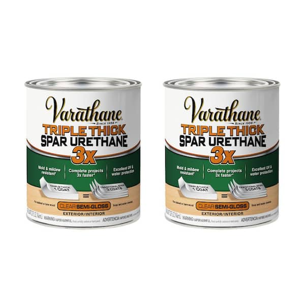 1 qt. Clear Semi-Gloss Triple Thick Water-Based Outdoor Spar Urethane Exterior Wood Sealer (Case of 2)