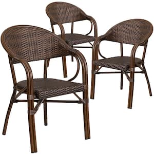 Aluminum Stackable Outdoor Dining Chair in Bark Brown Rattan/Bamboo