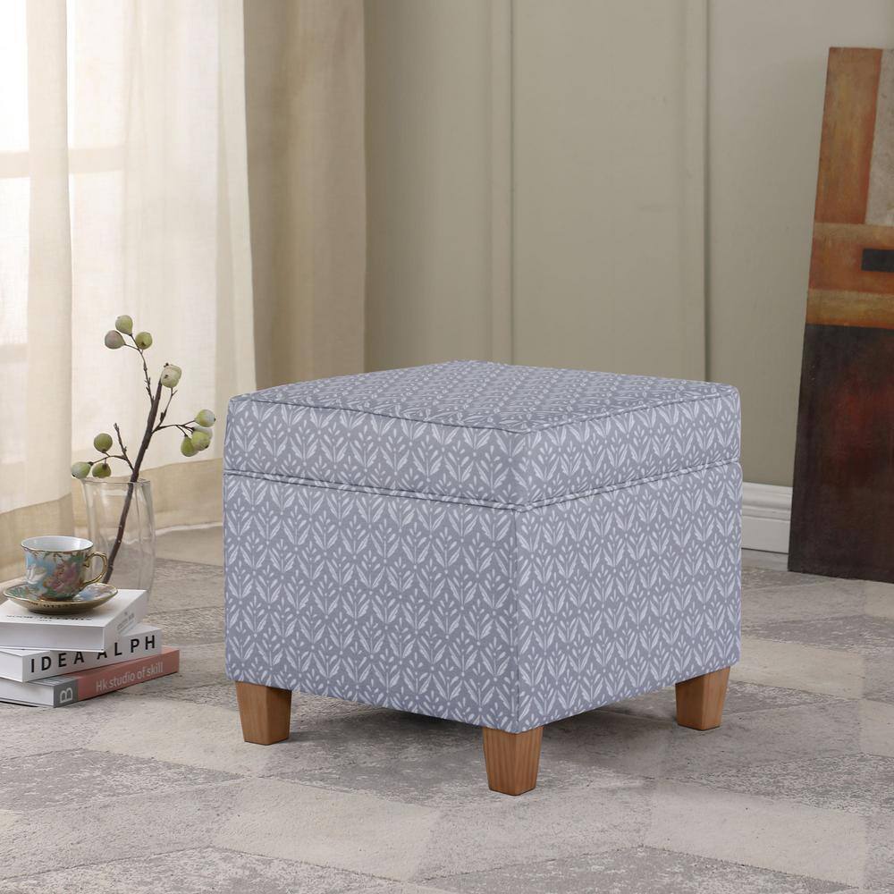 Light Gray Tufted Fabric Square Storage Ottoman with Wood Legs