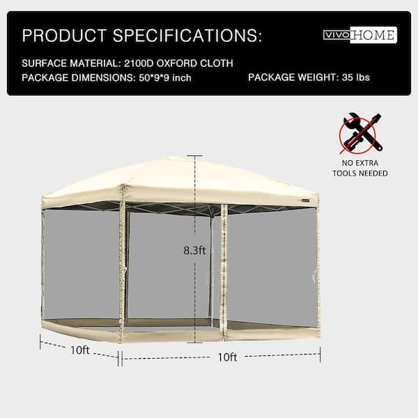 VIVOHOME 10 ft. x 10 ft. Beige 210D Oxford Outdoor Easy Pop