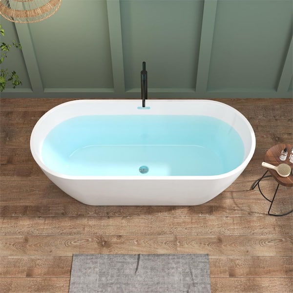 67 in. x 30 in. Freestanding Soaking Bathtub in Glossy White with Chrome Center Drain