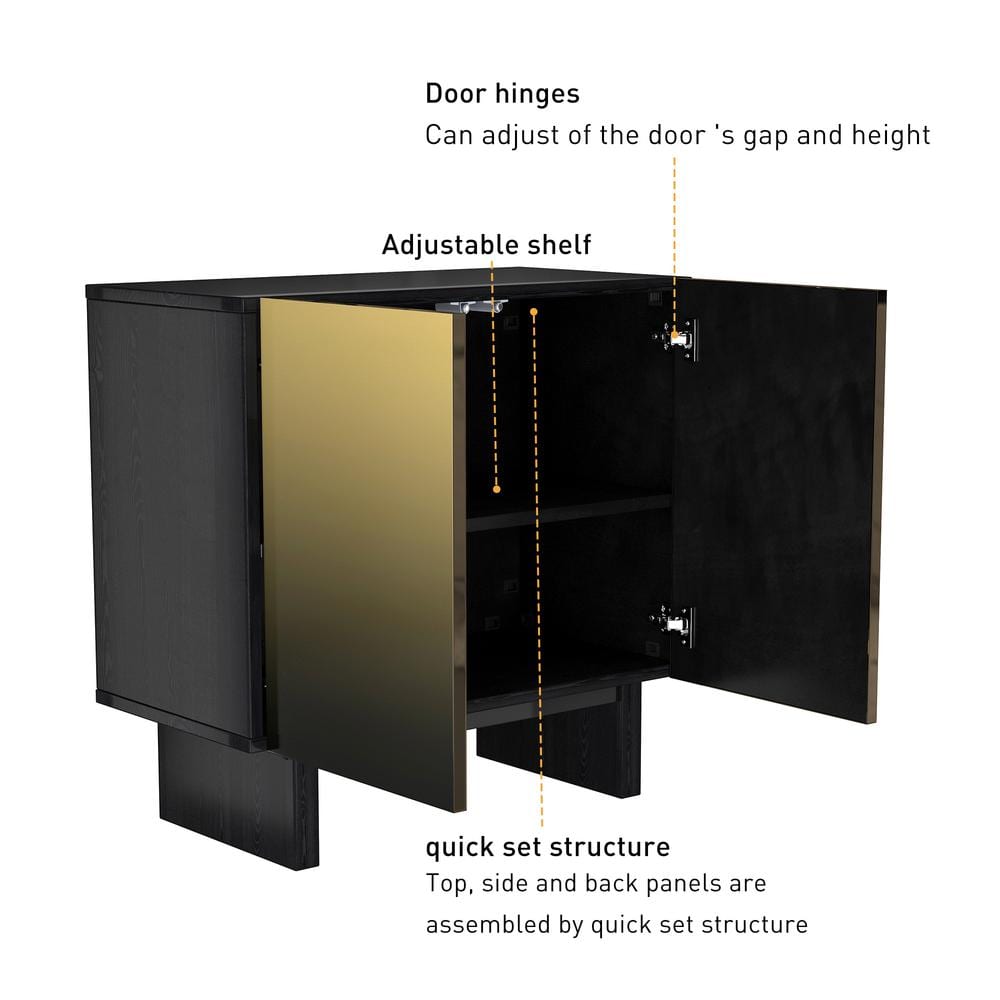 Khaki and Black 2-Door Wood Accent Sideboard with Golden Legs