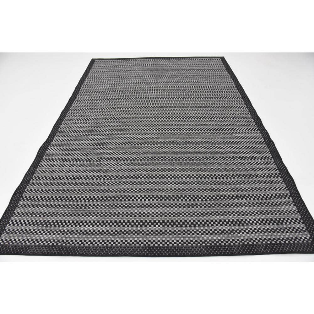 Gray Striped Synthetic 6' x 9' Outdoor Reversible Area Rug