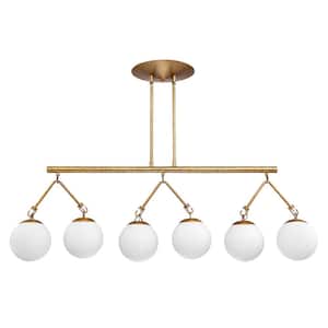 Orion 6-Light Patina Aged Brass Linear Chandelier for Kitchen Island with No Bulbs Included