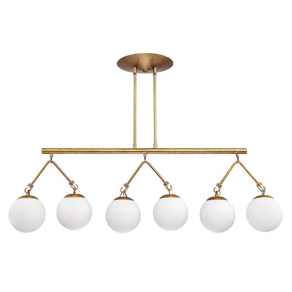 CRAFTMADE Orion 6-Light Patina Aged Brass Linear Chandelier for Kitchen Island with No Bulbs Included