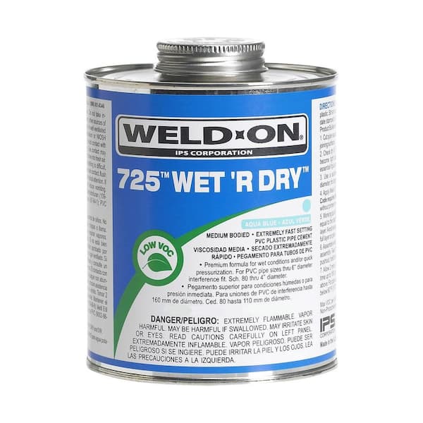Weld-On Wet 'R Dry 725 PVC Cement, Aqua Blue, 1/2 Pint (8 oz.)