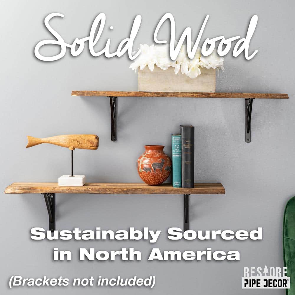 36" Medium Brown Solid Pine Live Edge Wall Shelf Set