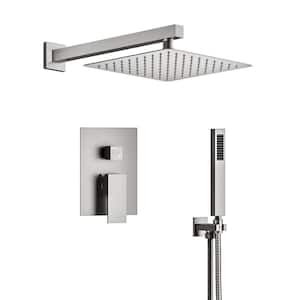 1-Spray Wall-Mounted Dual Shower Heads with Handheld Shower in Brushed Nickel (Valve Included)