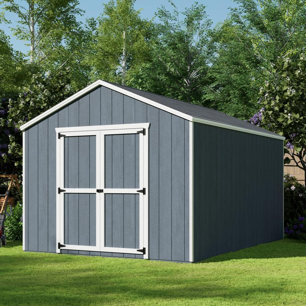 10x14 Gray Wooden Gable Storage Shed Kit with Windows