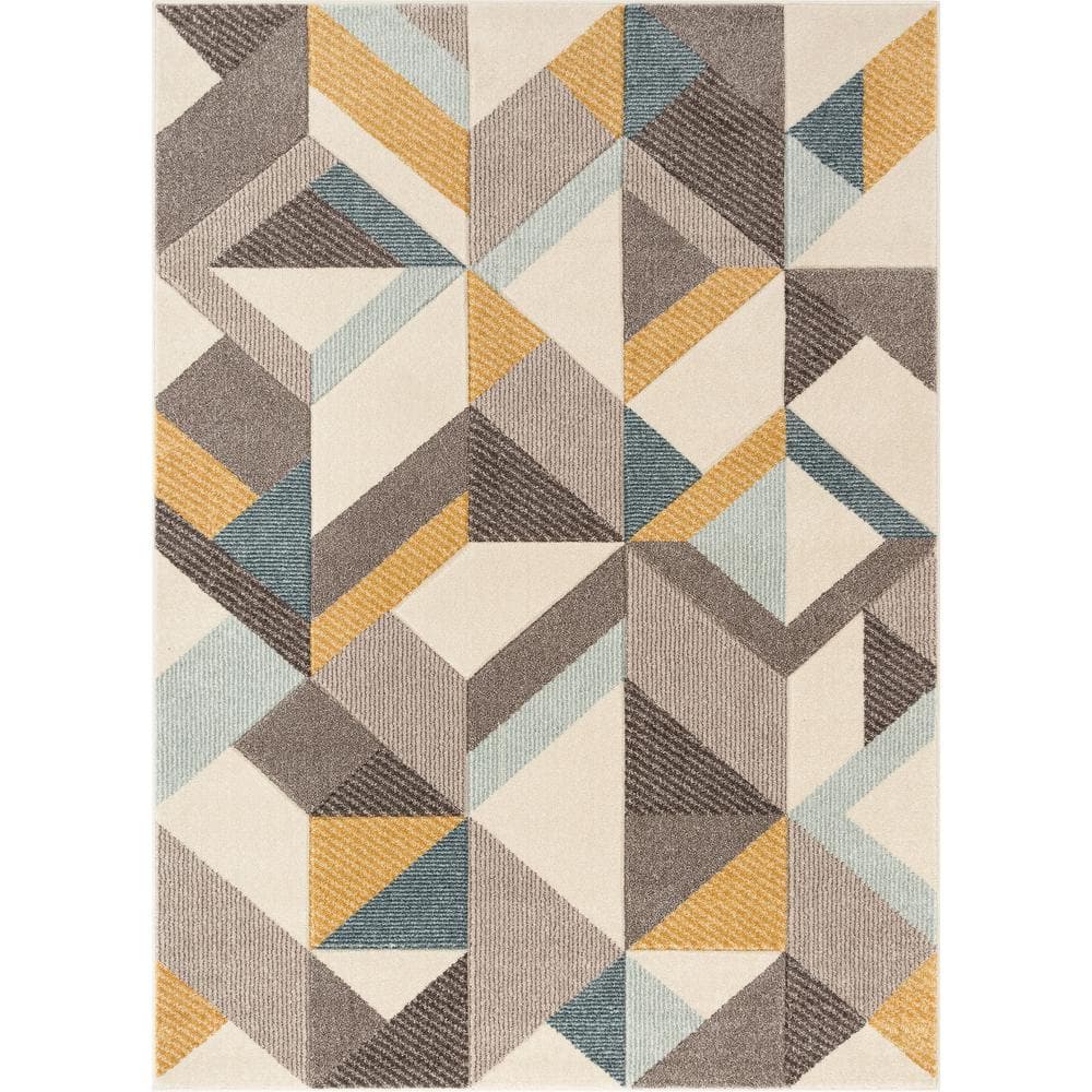 Well Woven Osme Blue & Gold Modern Geometric Boxes & Triangles Beveled Pattern Area Rug 5x7 5'3 x 7'3 Well Woven Osme Blue & Gold Modern Geometric Boxes & Triangles Beveled Pattern Area Rug 5x7 5'3 x 7'3