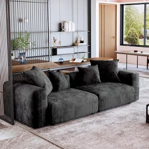 102 in. Square Arm Extra Oversized Extra Large Corduroy Modular Loveseat Modern Sectional Sofa Couch in Black (2 Seats)