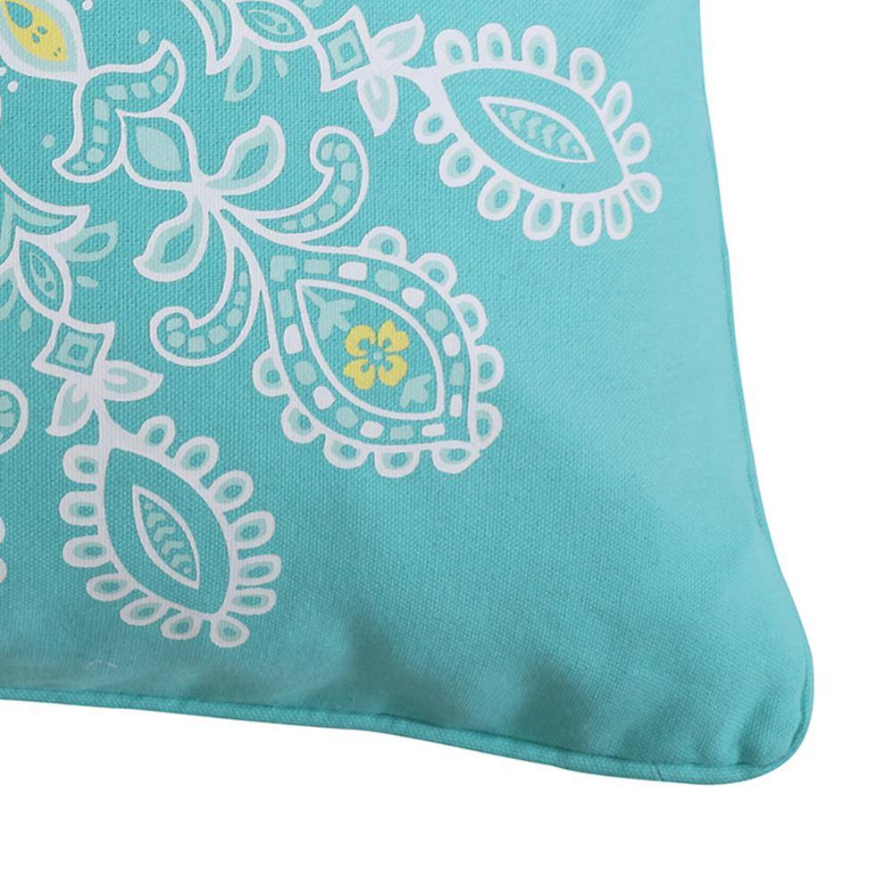 Turquoise and White Feather Fill Bohemian Throw Pillow