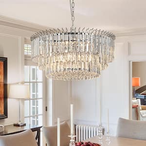 22.83 in. 9-Light Chrome Modern Round Unique Tiered Chandelier with Crystal Accents