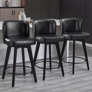 27.5 in. Black Faux Leather Upholstered Wooden Counter Height Bar Stool Swivel Counter Stool (Set of 3)