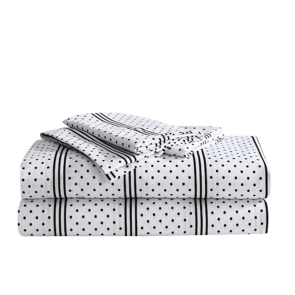 BETSEY JOHNSON Dots and Stripes 3-Piece Black Microfiber Twin Sheet Set
