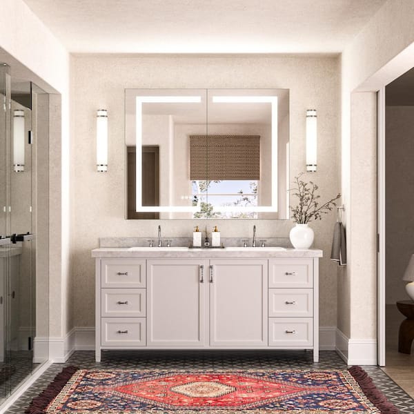 40 in. W x 32 in. H Rectangular Aluminum Surface Mount Medicine Cabinet with Mirror and 3 Color Lighted Modes, Anti-Fog