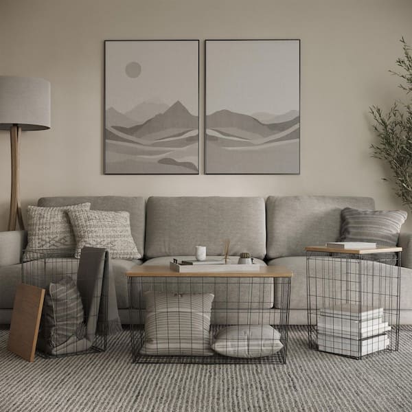 Metal Basket Storage with Removable Lids Top, Set of 3-Living Room Tables, 2-Small Side and 1-Large Accent (Brown/Black)