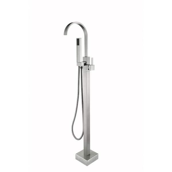 Single-Handle Freestanding Tub Faucet with Hand Shower Head in Brushed Nickel