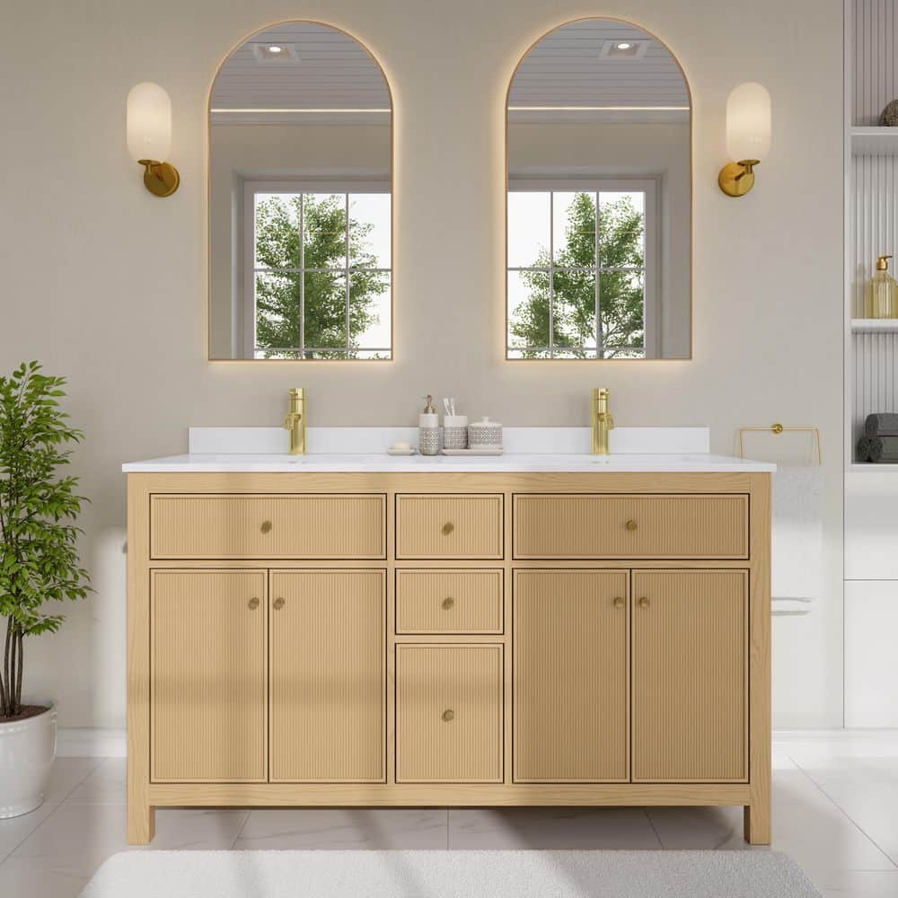 Pendry 60 in. Double Freestanding Tanned Oak Bath Vanity with White Quartz Top Assembled price history on PriceWatchPro