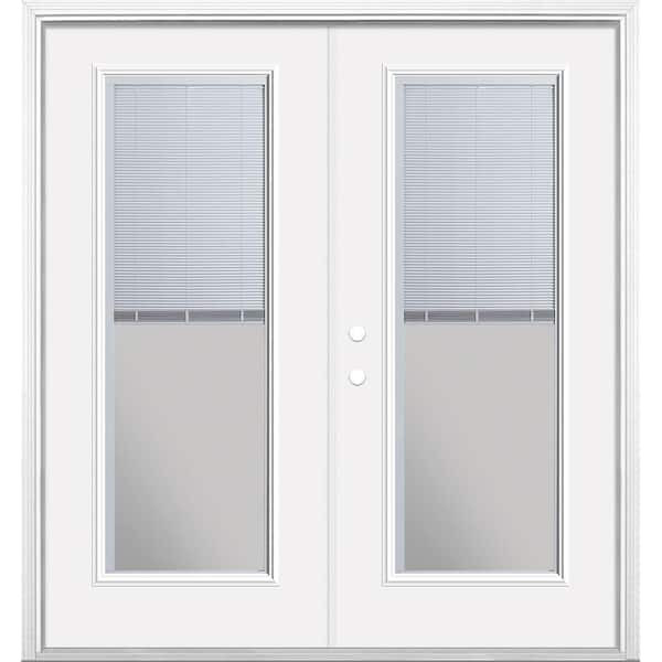 Masonite 72 in. x 80 in. Primed White Steel Prehung Right-Hand Inswing Mini Blind Patio Door with Brickmold