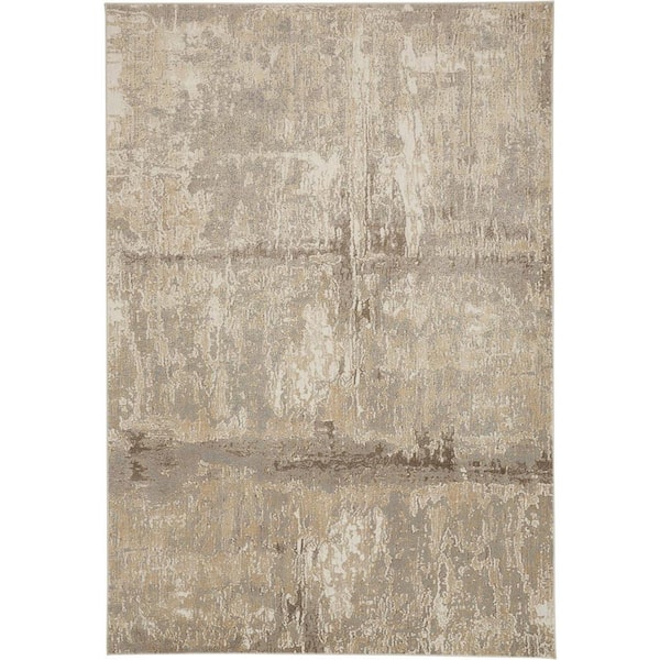 HomeRoots 9 x 12 Tan and Ivory Abstract Area Rug