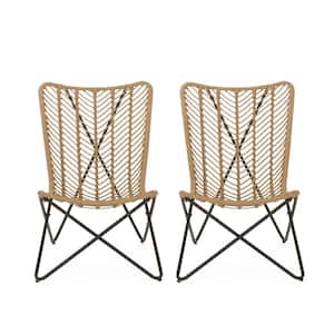 Coston Light Brown and Black Wicker Outdoor Lounge Chair (2-Pack)