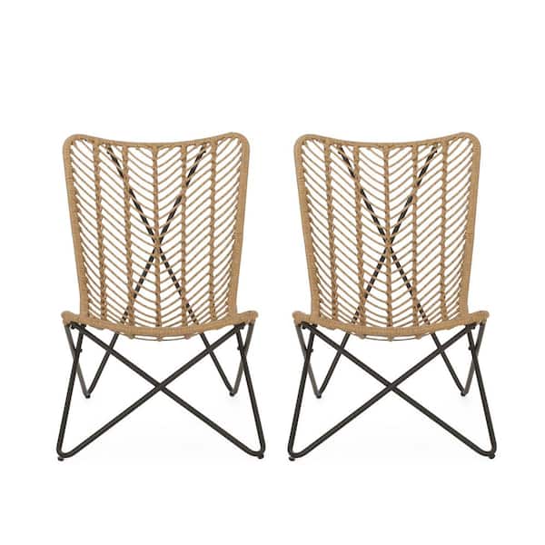 Noble House Coston Light Brown and Black Wicker Outdoor Lounge Chair (2-Pack)