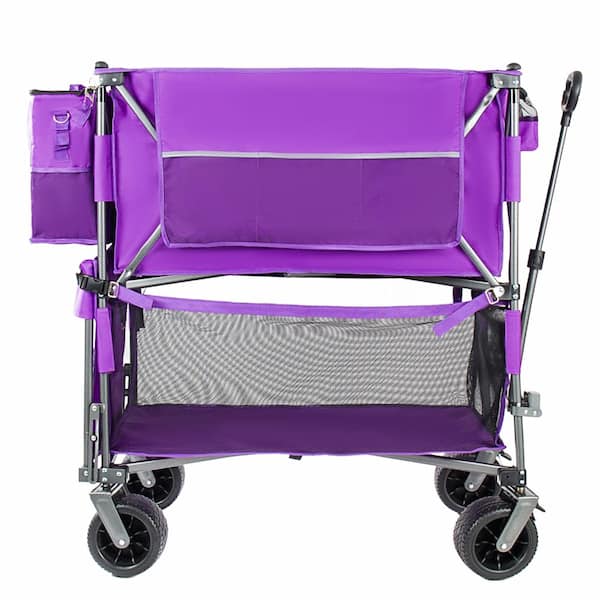 55 in. Purple Double-Decker Collapsible Wagon, 560LBS Capacity All-Terrain Camping Cart for Outdoor