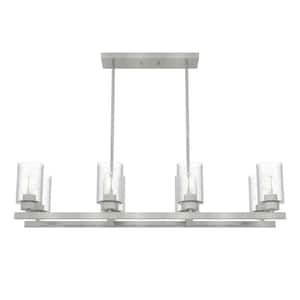 Hartland 8 Light Brushed Nickel Linear Chandelier with Seeded Glass Shades Dining Room Light