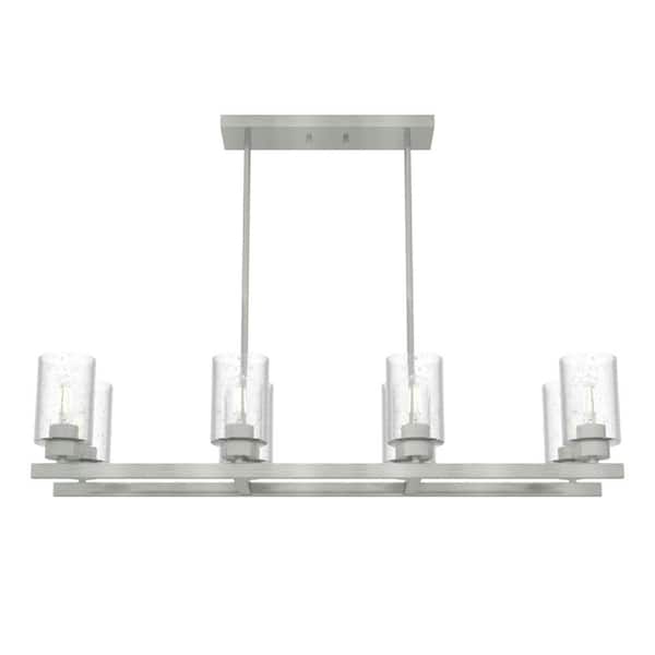 Hartland 8 Light Brushed Nickel Linear Chandelier with Seeded Glass Shades Dining Room Light