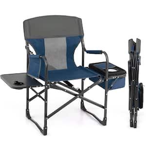 Blue Folding Camping Directors Chair with Cooler Bag and Side Table