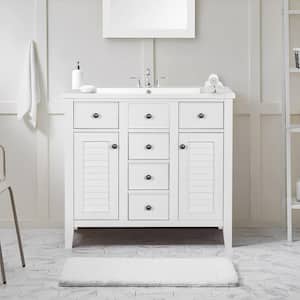 Serenitree 36 in. W x 18.03 in. D x 34.38 in. H Single Sink Bath Vanity in White with White Ceramic Top and Basic
