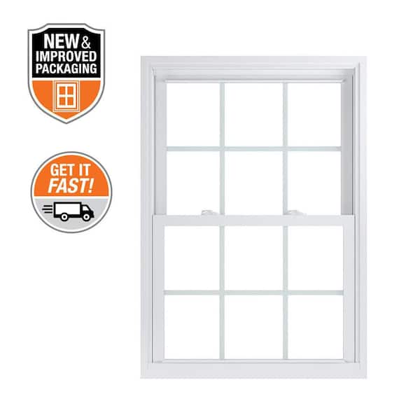 31.75 in. x 45.25 in. 70 Pro Series White Double Hung Low-E Argon Glass Vinyl Replacement Window with Grids, Screen Incl