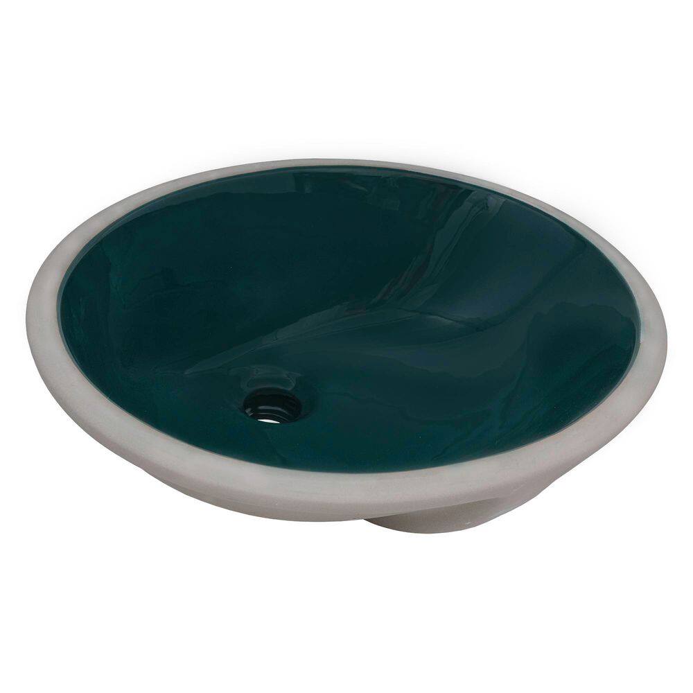 Emerald Green Oval Porcelain Undermount Bathroom Sink with Overflow