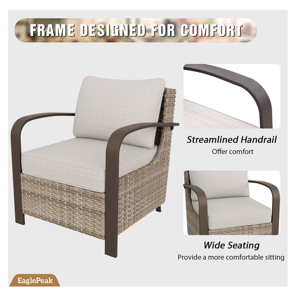 Beige Wicker Rattan 3-Piece Outdoor Chair Set with Side Table