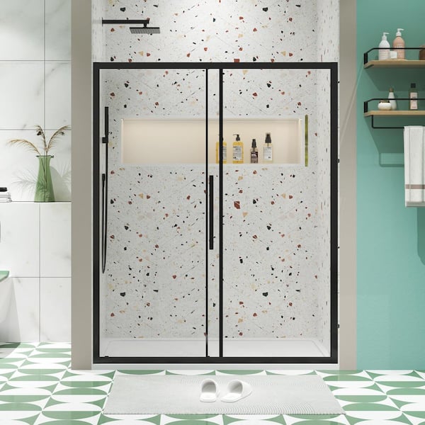 48 in. W x 72 in. H Sliding Framed Shower Door in Matte Black Finish with Tempered Glass