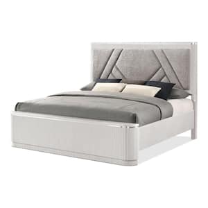 Addy Gray Wood Frame King Panel Bed with Padded Headboard