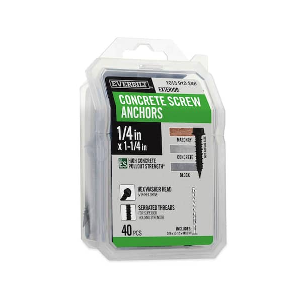 1/4 in. x 1-1/4 in. Hex-Head Concrete Anchors Black (40-Pack)