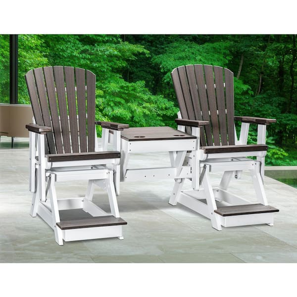 American Furniture Classics Adirondack Series 76 in. 2-Person White High Density Polyethylene Plastic Outdoor Balcony Height Glider w/ Center Table