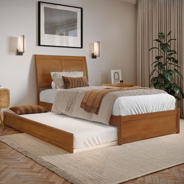 AFI Andorra Light Toffee Natural Bronze Solid Wood Frame Twin XL Platform Bed with Panel Footboard and Twin XL Trundle