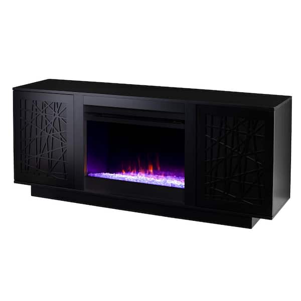 SEI FURNITURE Delgrave 60 in. Freestanding Wooden Color Changing Electric Fireplace TV Stand in Black