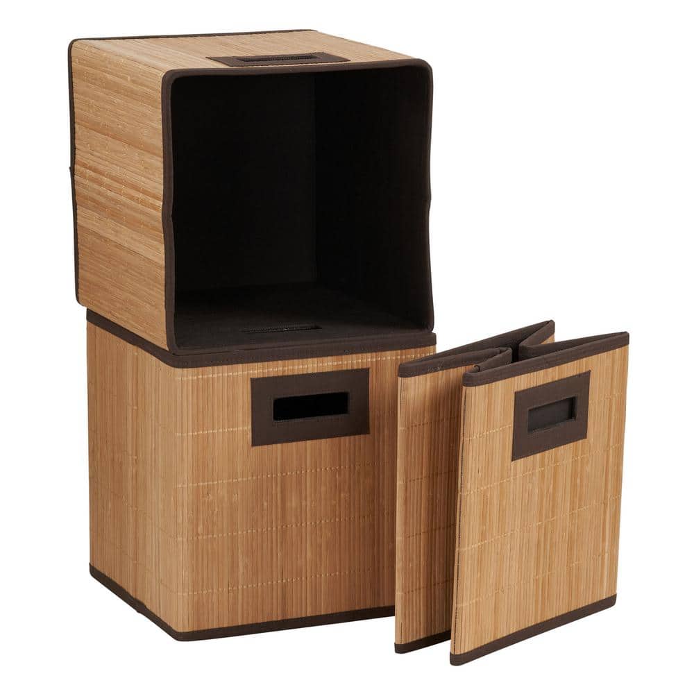 Natural Bamboo and Fabric Storage Cubes Set of 3