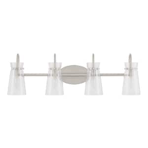Vinton Place 31 in. 4-Light Brushed Nickel Bathroom Vanity Light with Clear Glass Shades