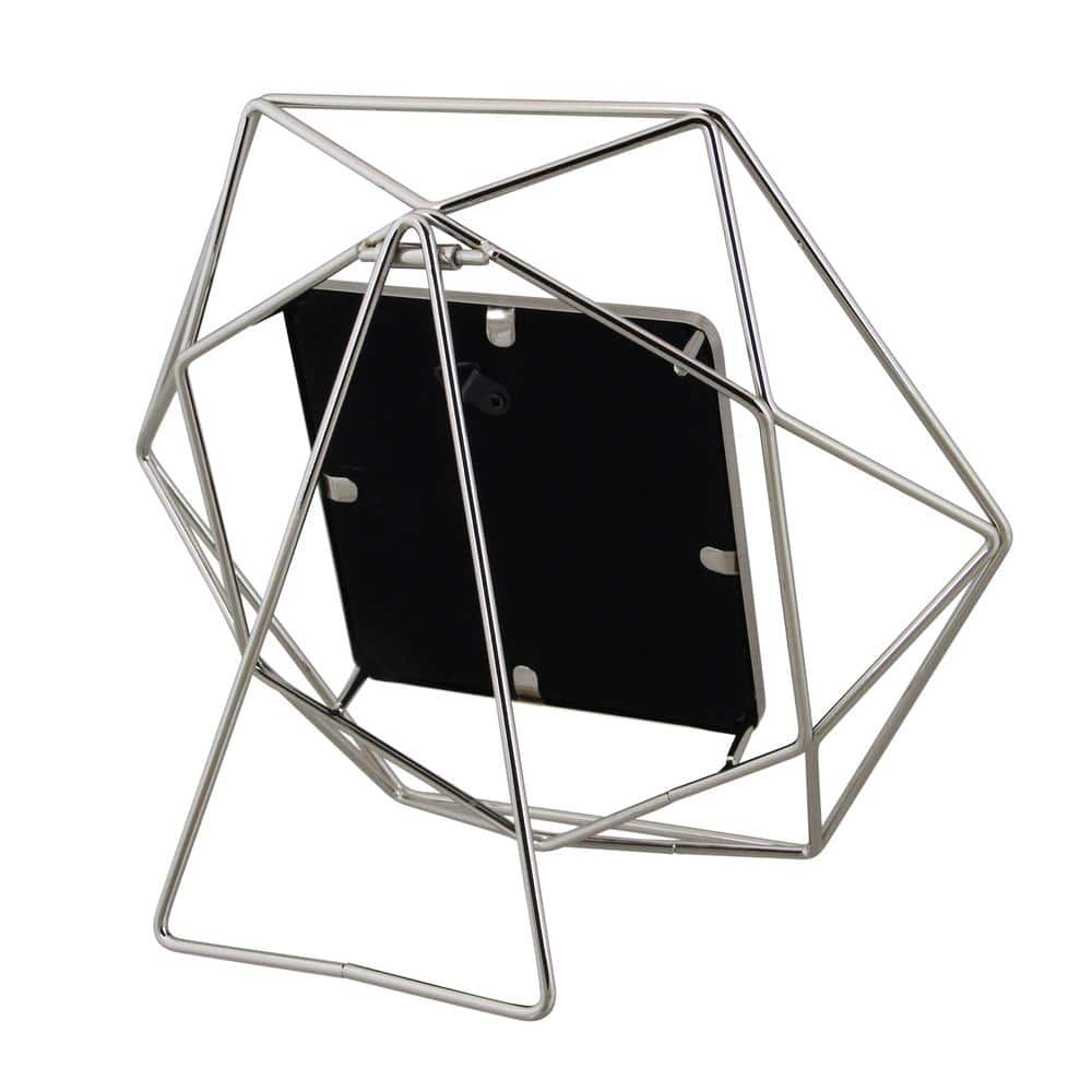 Silver Geometric Metal and Glass 8" x 9.5" Tabletop Photo Frame