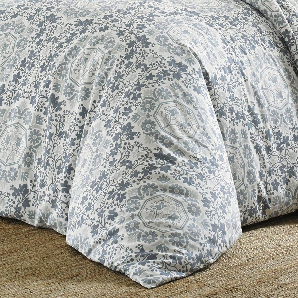 Caldecott Blue Cotton Sateen Full/Queen Duvet Cover Set