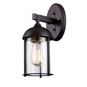 Blues 13.5 in. 1-Light Oil Rubbed Bronze and Antique Gold Outdoor Wall Light Fixture with Clear Glass