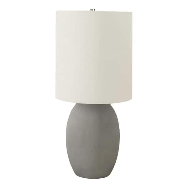 20 in. Gray Concrete 1-Light Table Lamp with Globe Base and Ivory Linen Drum Shade for Living Room, Bedroom and Office