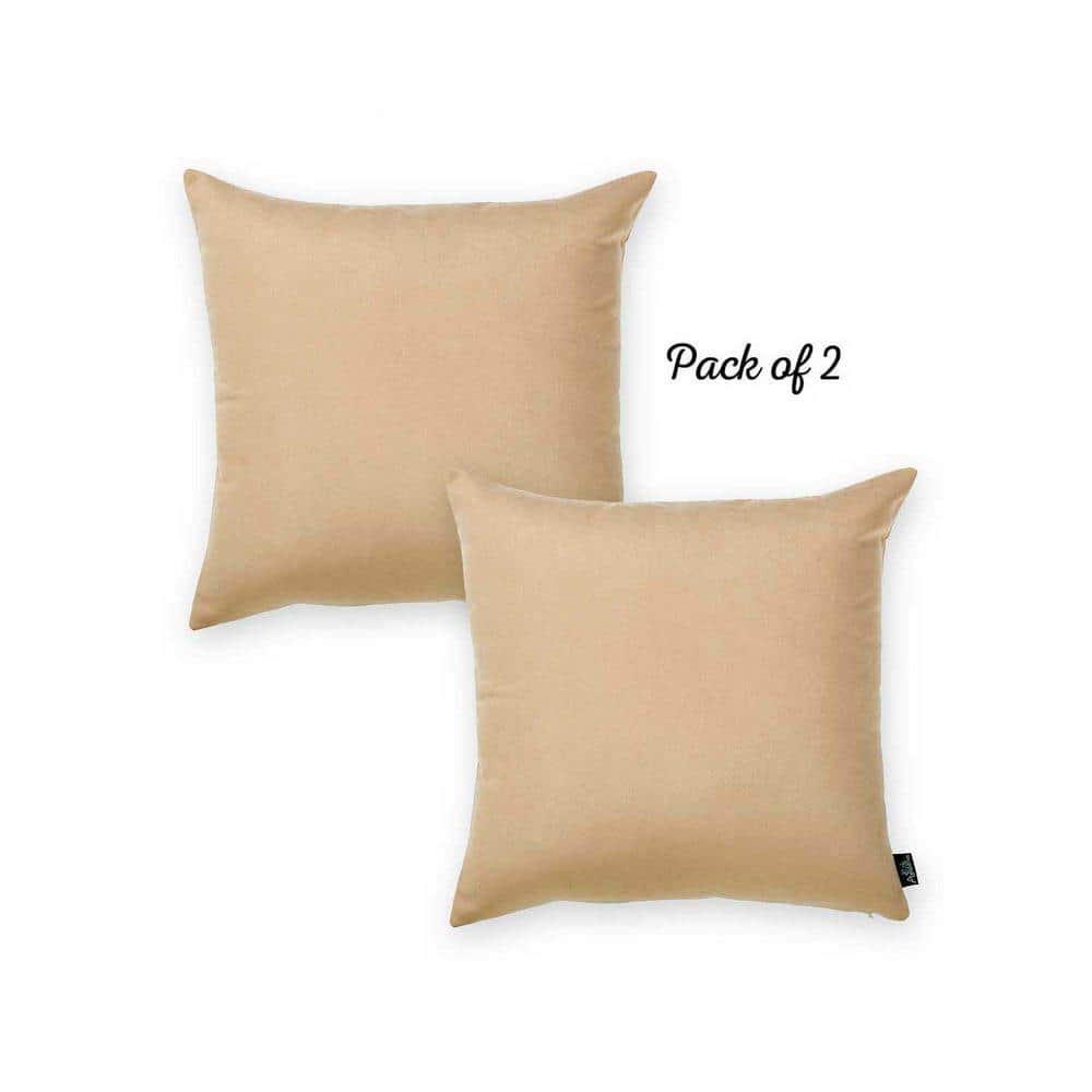 Beige Polyester 22" x 22" Square Throw Pillow Covers, Set of 2
