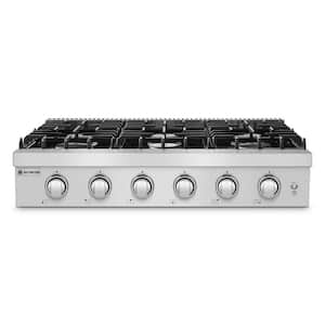 36 in. 6-Burners Recessed Stainless Steel Gas Cooktop in Stainless Steel with NG/LPG Convertible Function