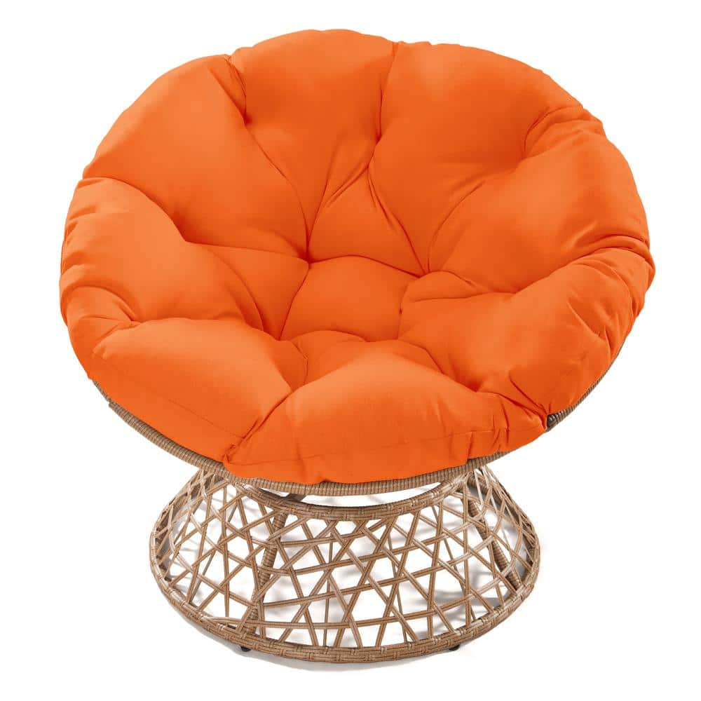 Relax in Comfort: 36 in. Swivel Wicker Outdoor Lounge Chair with Orange Cus